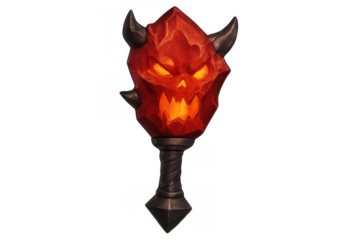 Demon skull torch glowing object on transparent background