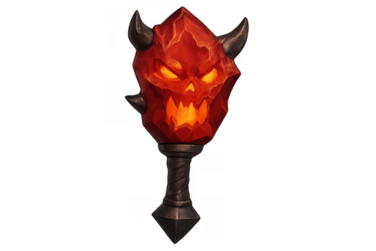 Demon skull torch glowing object on transparent background