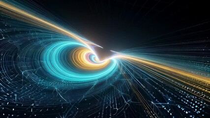 Futuristic binary code tunnel flowing through a neon digital nebula in a seamless 3D loop, illustrating high-speed data transfer concepts. - Powered by Adobe