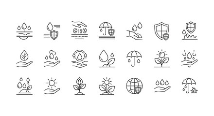 Waterproof or water resistant surface with liquid drops on surface icon concept for cosmetic product