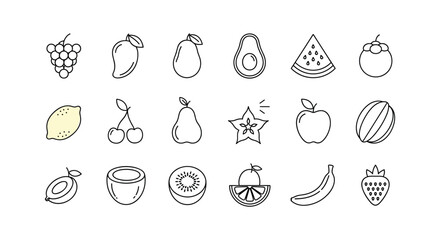 Collection of outline drawing fruits tropical fruits isolated vector set on the white background for creating logo