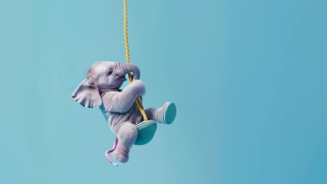 An elephant swinging on a rope in the video appears gentle and playful, creating a magical and unusual scene