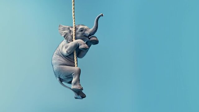 An elephant swinging on a rope in the video appears gentle and playful, creating a magical and unusual scene