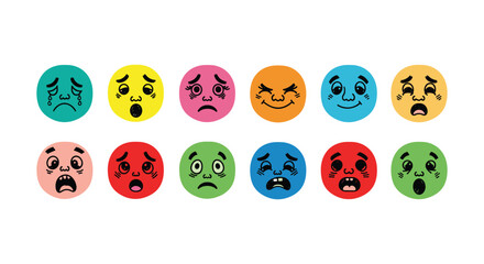 Various cartoon expressions vector illustration emoticons emoji on white