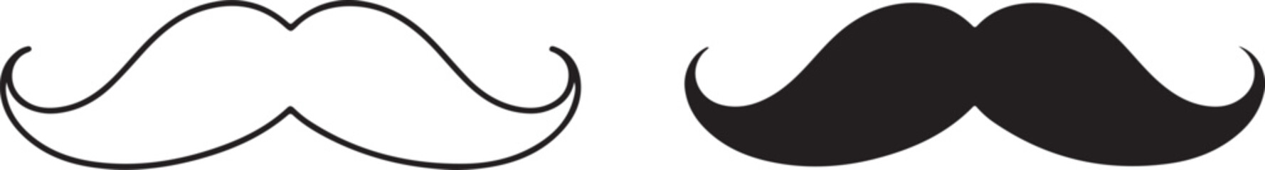 Two mustaches white outline and solid black iconic symbols of masculine identity and style