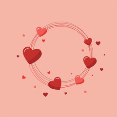 Circle vector frame with hearts for romantic and festive designs. Decoration for Valentine&rsquo;s Day, wedding invitations, love-themed cards, or gift packaging designs