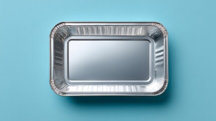 Metal Tray against the Azure: An eye-level shot captures a pristine, rectangular metal tray, showcasing its sleek design and reflective surface against an azure background.