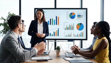 Diverse team analyzing financial charts and graphs during a business meeting - Powered by Adobe