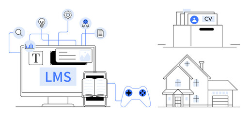 Learning management system. LMS tools connecting digital education, online learning resources, and advanced technologies. Learning management systems support skills and career development. Ideal