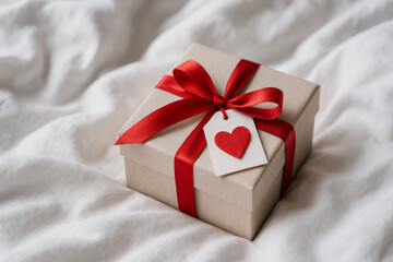 Romantic gift box with red ribbon for Valentines Day promotions, love celebrations, wedding marketing, retail campaigns and holiday advertising visuals