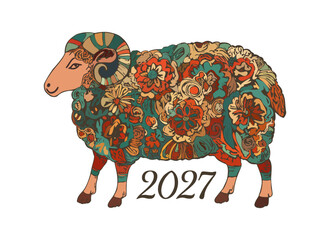 Decorative sheep in bohemian style. Symbol of Chinese New Year 2027