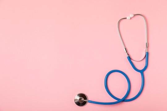 Stethoscope on the table. Medical instrument. Medical concept. Healthcare. Health Day.Doctor equipment. Cardiology. Heart disease.Lung diagnostics.Diagnosis of respiratory inflammation.Space for text