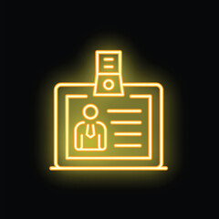 Neon icon of an id card with a picture of a businessman wearing a tie