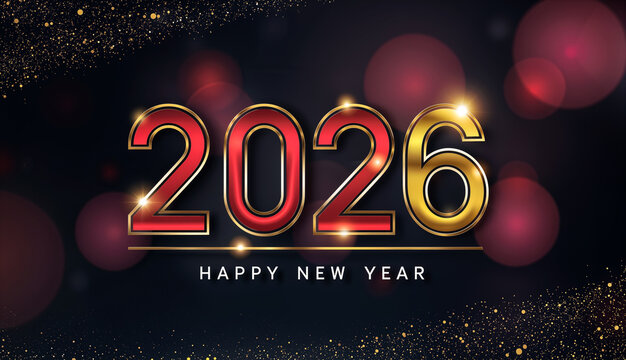 2026 Frohes neues Jahr – festlicher Neujahrsgruß mit gold-roter Typografie auf dunklem Hintergrund