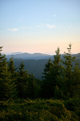 Scenic mountain landscape in sunset. Carpathian, Ukraine.