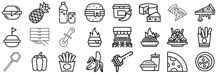 Collection of Food and Drink Icons Burgers, Pizza, Fries, and More