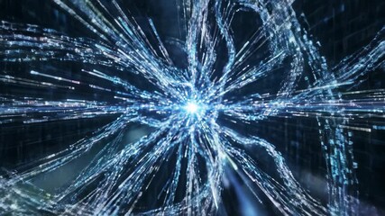 Dynamic data flow with glowing digital particles for a modern technology concept