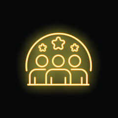 Yellow neon icon representing a team achieving goals with stars above them