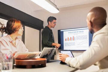 Team collaboration in modern coworking office