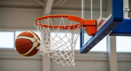 Basketball Dropping Through Hoop in Close-Up Action Shot
