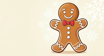 Fototapeta premium Festive Gingerbread Man Cookie with Bow Tie and Icing Details.