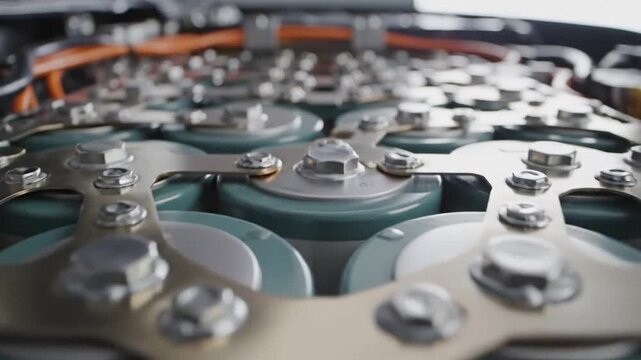 Electric Vehicle Battery Pack Close Up, High Tech Energy Storage for Sustainable Mobility and