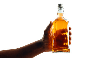 Hand Holding Glass Bottle of Amber Liquid graphic design