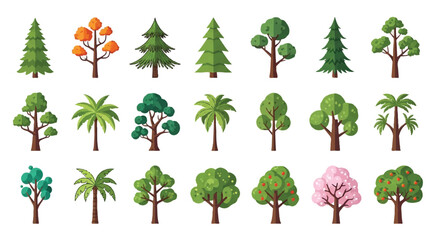 Diverse Collection of Cartoon Tree Illustrations for Design Projects.