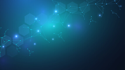 Global network connection website header or banner design. Abstract background with connecting dots and lines. Global business. Social network communication. Internet technology. Vector illustration