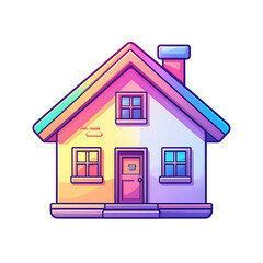 Colorful Cartoon House Illustration with Gradient Roof and Whimsical Design