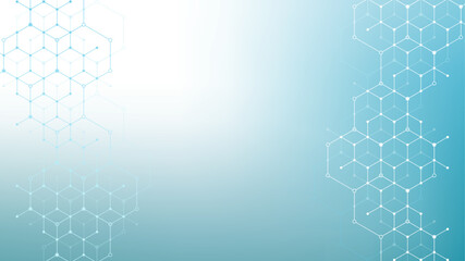 Health care abstract background with hexagons, lines and dots. Medical innovation banner template concept. Biology and pharmaceutical technology background. Vector illustration.