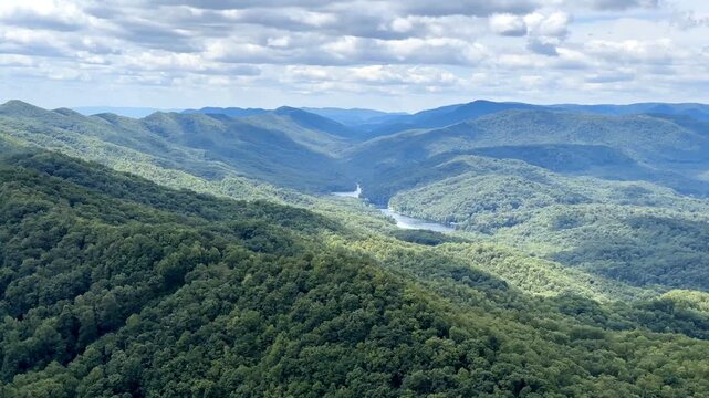 Cumberland Gap National Historical Park mountain landscape view with Fern Lake in the distance.