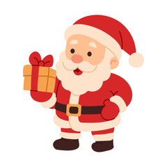 A cartoonish image of Santa Claus holding a box. The image has a cheerful and festive mood, as it is a representation of the holiday season