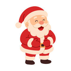 A cartoonish image of Santa Claus with a big smile on his face. He is wearing a red suit and a red hat