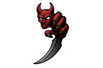 Red demon monster holding sharp karambit weapon
