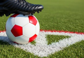 Soccer Player’s Cleat on Ball at Corner Line