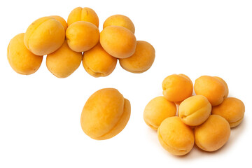 Ripe juicy orange apricots isolated on white background.