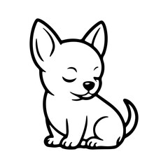 Cute chihuahua puppy sitting quietly with a relaxed expression in a simple line drawing style