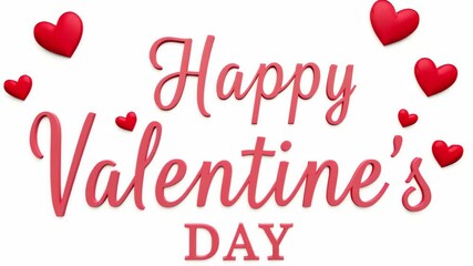 Happy Valentines Day text on white background with red heart decoration. Holiday greeting for love and romance.