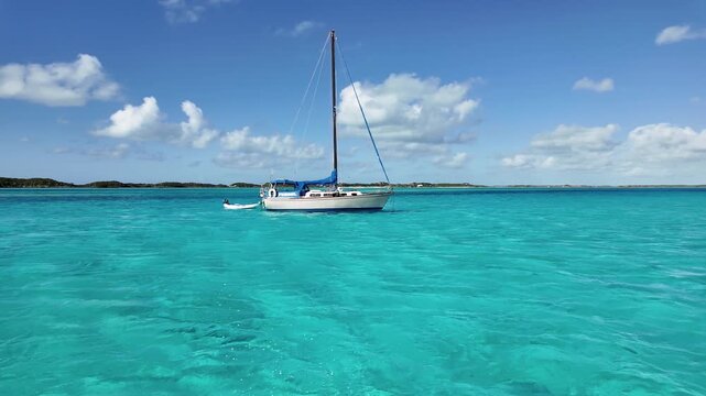 Boat Tour At Exuma In Black Point Bahamas. Caribbean Beach. Tropical Scenery. Shades Of Blue Watercolor. Boat Tour In Exuma In Black Point Bahamas. Summer Travel.