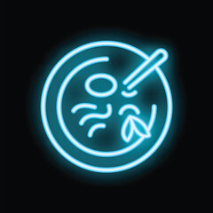 Glowing neon icon of a medical procedure involving a needle retrieving an egg from a petri dish, representing in vitro fertilization