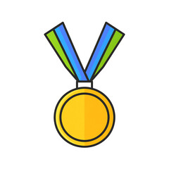 Illustration of a gold medal with blue and green ribbon graphic