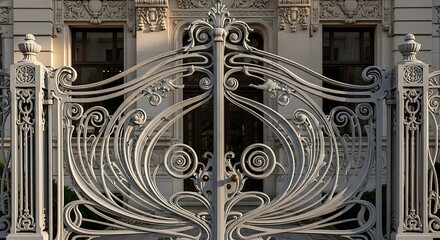Antique wrought iron gate decoration and fence design detail
