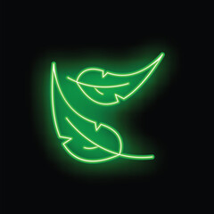 Green neon sign illuminating a dark space with an illustration of three leaves