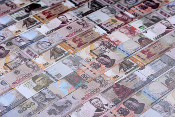 Fototapeta premium Money background, currency exchange, paper banknotes from different countries. Money cash currency