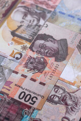 Money background, currency exchange, paper banknotes from different countries. Money cash currency