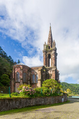 Neo-Gothic Chapel of Our Lady of Victories (Nossa Senhora das Vitórias) by the Furnas Lake in Sao Miguel, Azores.