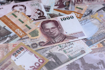 Money background, currency exchange, paper banknotes from different countries. Money cash currency