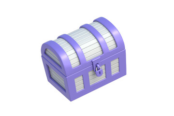 Fototapeta premium Treasure chest of purple color isolated on white background. Medieval coffer. Pirate trunk. Vintage jewel box. Ancient dower. 3d render