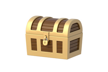 Treasure chest isolated on white background. Medieval coffer. Pirate trunk. Vintage jewel box. Ancient dower. 3d render